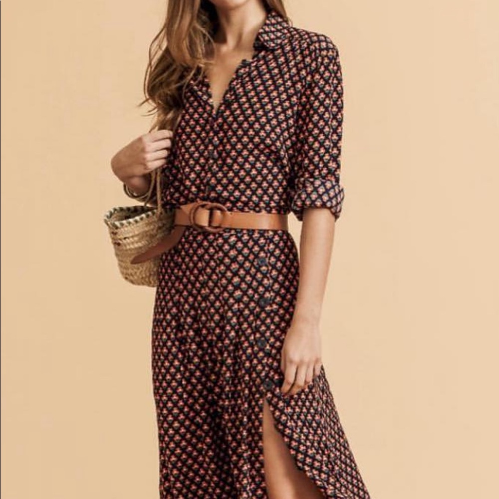 PADDOtoPALMY brand shirt dress. Navy with orange red flowers. Size 3